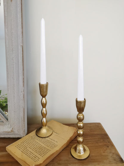 Antique Iron Taper Candle Holders - Set of 2 Decorative Candlesticks, Brass Finish Candle Stand for Weddings, Dining, and Parties