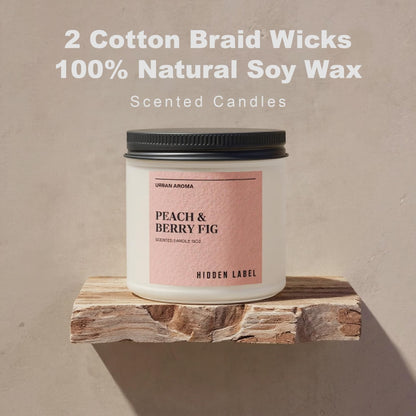 Peach Berry Fig Scented Candle, 12oz Soy Wax Candle with 2 Wicks, 70 Hour Long Lasting Non Toxic Aromatherapy Candle for Home Decor, Stress Relief & Relaxation, White Frosted Glass Jar Candle Gift