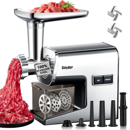 Electric Meat Grinder,3000 Max 304 Stainless Steel Meat Mincer Accessories with 2 Blades,3 Grinding Plates,3 Sausage Stuffer Tubes & Kubbe Kit for Home & Kitchen Use