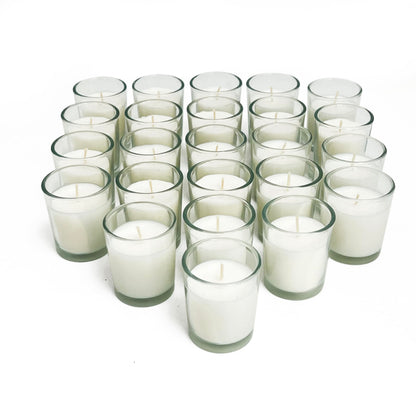 Simply Soson Votive Candles Bulk, 24 Filled White Votive Candles in Glass, 10 Hours Burn time, Small Candles, Unscented Candle, Candle Votives for Wedding, Holiday & Home Decoration