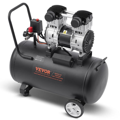 VEVOR Air Compressor, 15 Gallon Steel Tank, 2HP 5.3 CFM@90 PSI Oil Free Air Compressor & Max. 125PSI Pressure, 78dB Ultra Quiet Portable Compressor, for Auto Repair, Tire Inflation, Spray Painting