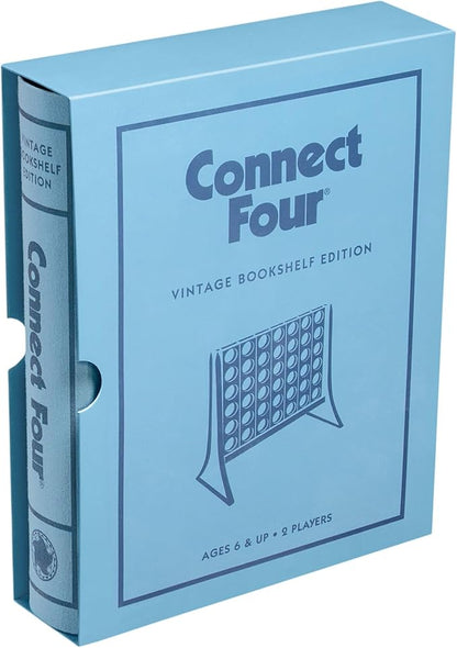 Connect Four Vintage Bookshelf Edition - 4 in a Row Game by WS Game Company Fabric-Wrapped Book Box Display Classic Strategy Tabletop Games for 2 Players Ages 6+