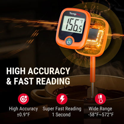 TempPro TP509 Candy Thermometer with Pot Clip, 10" Long Probe Instant Read Meat Food Thermometer with LCD, Cooking Oil Deep Frying Thermometer for Candy Syrup Sugar Brewing (Previously ThermoPro)
