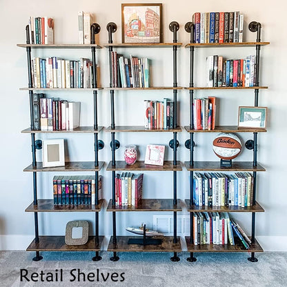 ZIOTHUM 6-Tier Industrial Pipe Shelves Shelf Shelving Rustic Wood Metal Wrought Iron Ladder Bookcase Bookshelf Wall Mounted Mount DIY Loft Vintage Floating Hanging Storage Display (23.6x9.8x78.7)