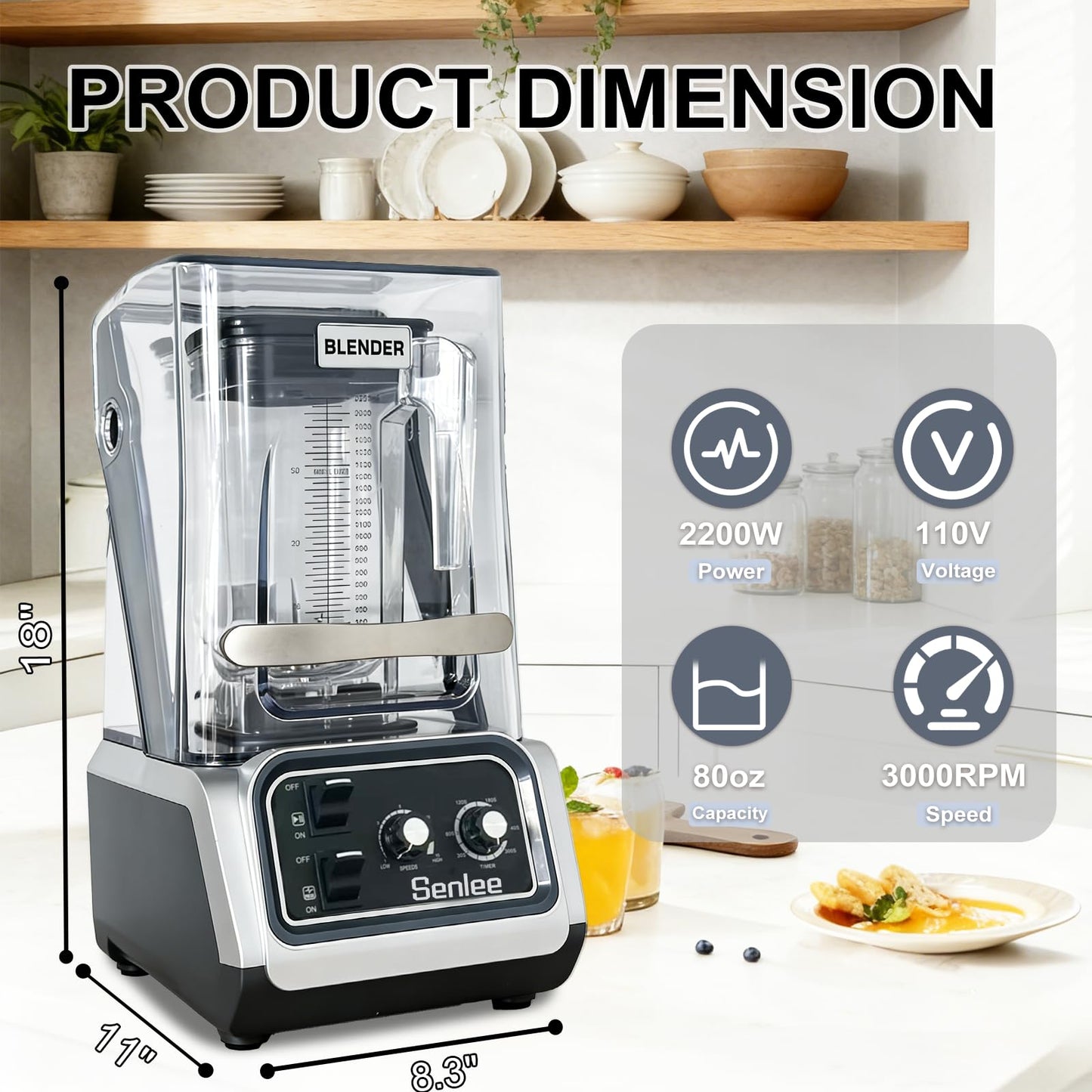 Commercial Blender for Smoothies 2200W With Quiet Shield,80oz BPA-Free Pitcher for Shakes,Self-Cleaning & Ice Crush Pro,6-leaf Stainless Steel Blade,Smoothie & Shake Maker for Restaurants, Kitchens