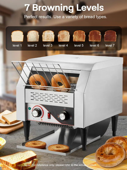 Commercial Conveyor Toaster, 350 Slices/Hour Electric Stainless Heavy Duty Restaurant Toaster, with Dual Heating Tube, 7 Browning Levels, for Bagel, Restaurant, Bakery Cafe, Silver