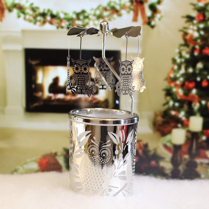 iLajao Candle Carousel Rotary Candle Holder Christmas Carousel Spinning Tealight Candleholder Christmas Decoration Centerpieces for Tables Valentine Easter (Owl)