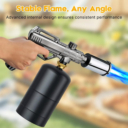 Propane Torch Gun, Adjustable Turbo Flame Blowtorch – 3272°F Max,Culinary Torch for BBQ, Searing Steak, Sous Vide, Campfire Starter (Tank Not Included)