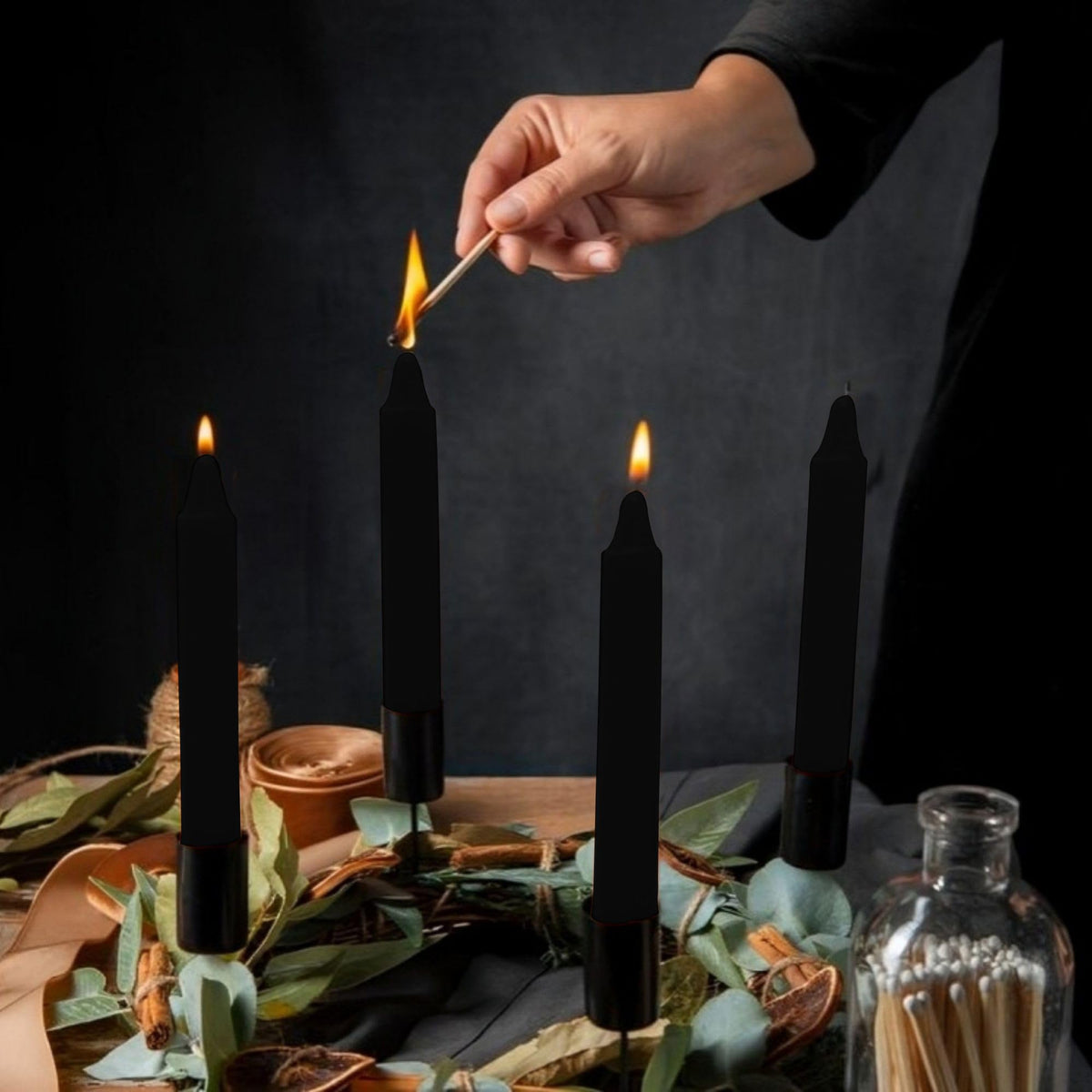 Vrinda® Set of 20-4" Mini Chime Ritual Spell Unscented Taper Candles – Ideal for Chime/Altar/Spell Work (Black)