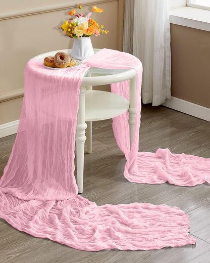 8 Pack Pink Cheesecloth Table Runner 21x120 Inch Boho Gauze Table Runners Rustic Light Pink Table Runner for Wedding Birthday Party Baby Shower Centerpiece Valentine's Day Home Decorations