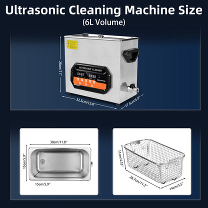 Enpowiks Ultrasonic Cleaner 6L 180W Digital Ultrasonic Cleaning Machine with Upgraded Degassing & Gentle Mode, 40kHz, with Heater & Timer for Tools, Jewelry, Watches, Glasses, Dentures, Small Parts
