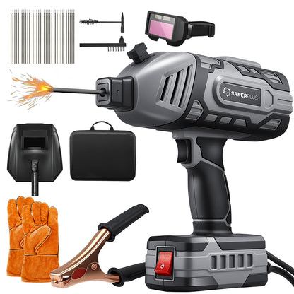 Sakerplus Portable Welding Machine, Handheld Welder Machine 110V, ARC Portable Welder with IGBT Inverter 5 Variable Current Adjustment, 30pcs 3/32" Wire Rods, Welding Helmet, Carrying Case Included