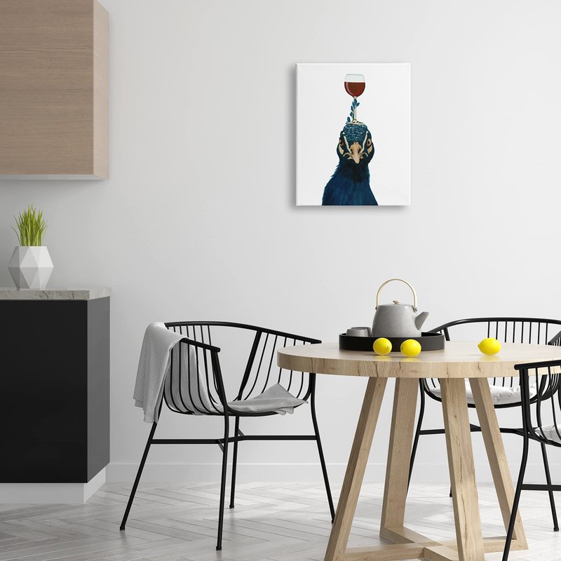 Stupell Industries Quirky Blue Peacock Balancing Wine Glass On Head,Design by Coco de Paris, 16 x 20