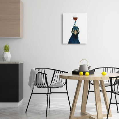 Stupell Industries Quirky Blue Peacock Balancing Wine Glass On Head,Design by Coco de Paris, 16 x 20