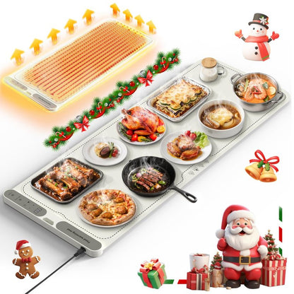 Budsom Food Warming Mat - 8s Fast Heating Electric Warming Tray with 7-Level Temperature & 8-Hour Timer, Roll-Up Portable Food Warmer for Home Dinner, Party, Travel, Outdoor Picnic (Extra Large)