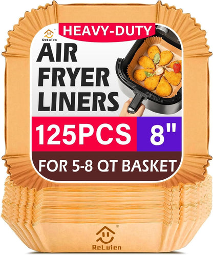 Air Fryer Liners 125 Pcs | Unbleached 8-Inch Non-Stick Parchment Paper for 5-8QT Fryers