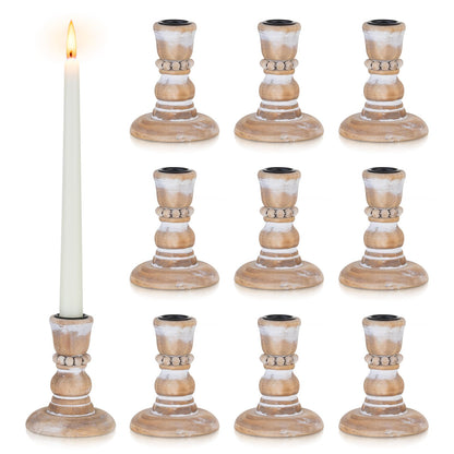 Inweder Wooden Taper Candle Holders: Rustic Wood Candlestick Holders Farmhouse Fall Decor for Living Room Dinning Table Centerpiece Christmas Set of 10