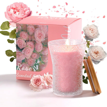 HAVITI Rose Scented Candle, Soy Jar Candles Gift Women,8 OZ Aromatherapy Pink Candles for Galentines Valentines Mother's Day, Bridal Shower, Home Decor