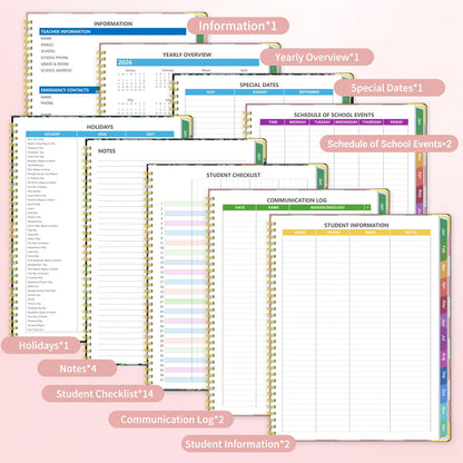 Teacher Planner 2026-2027, Jul 2026-Jun 2027 Academic Year, 8.5" x 11" Lesson Planner Book for Teacher Calendar, Spiral Bound Planners, Colorful Monthly Tabs, Planning Stickers, PinkCheckered