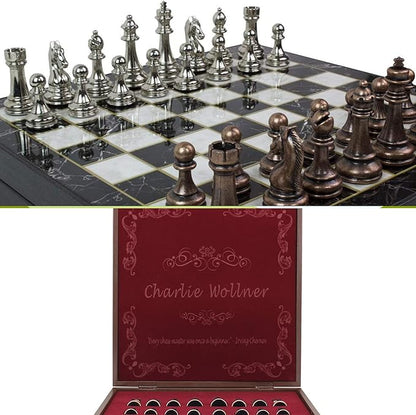 14 Inches Personalized Chess Set - Boxed Custom Chess Board and Metal Chess Figures Set - Gift Idea