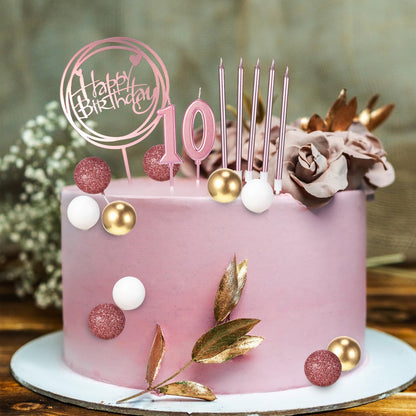 Yerliker 34 Pcs Happy Birthday Cake Toppers Decorations Birthday Candles DIY Cake Decor for Men Women Wedding Anniversary(Dusty Pink)