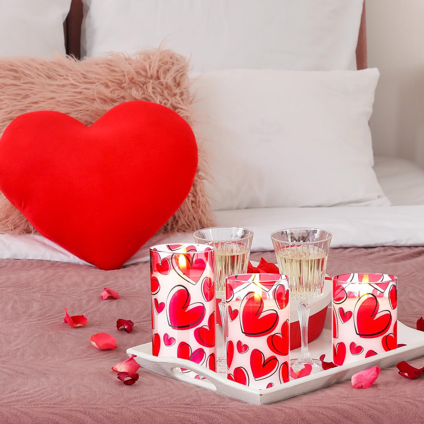 VIHOSE 3 Pcs Valentine LED Flameless Candles Romantic Heart Battery Operated Pillar Candles for Romantic Night Valentine's Day Gifts Proposal Anniversary Festival Gift Table Centerpiece Decor(Heart)
