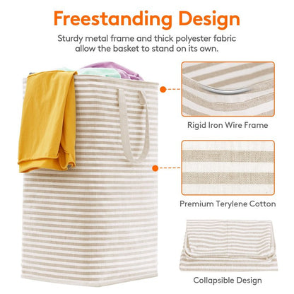Lifewit 3 Pack Laundry Basket 80L Each, Collapsible Clothes Hamper with Reinforced Handles, Freestanding Waterproof Design for Bedroom and Laundry Room, Beige 240L Total