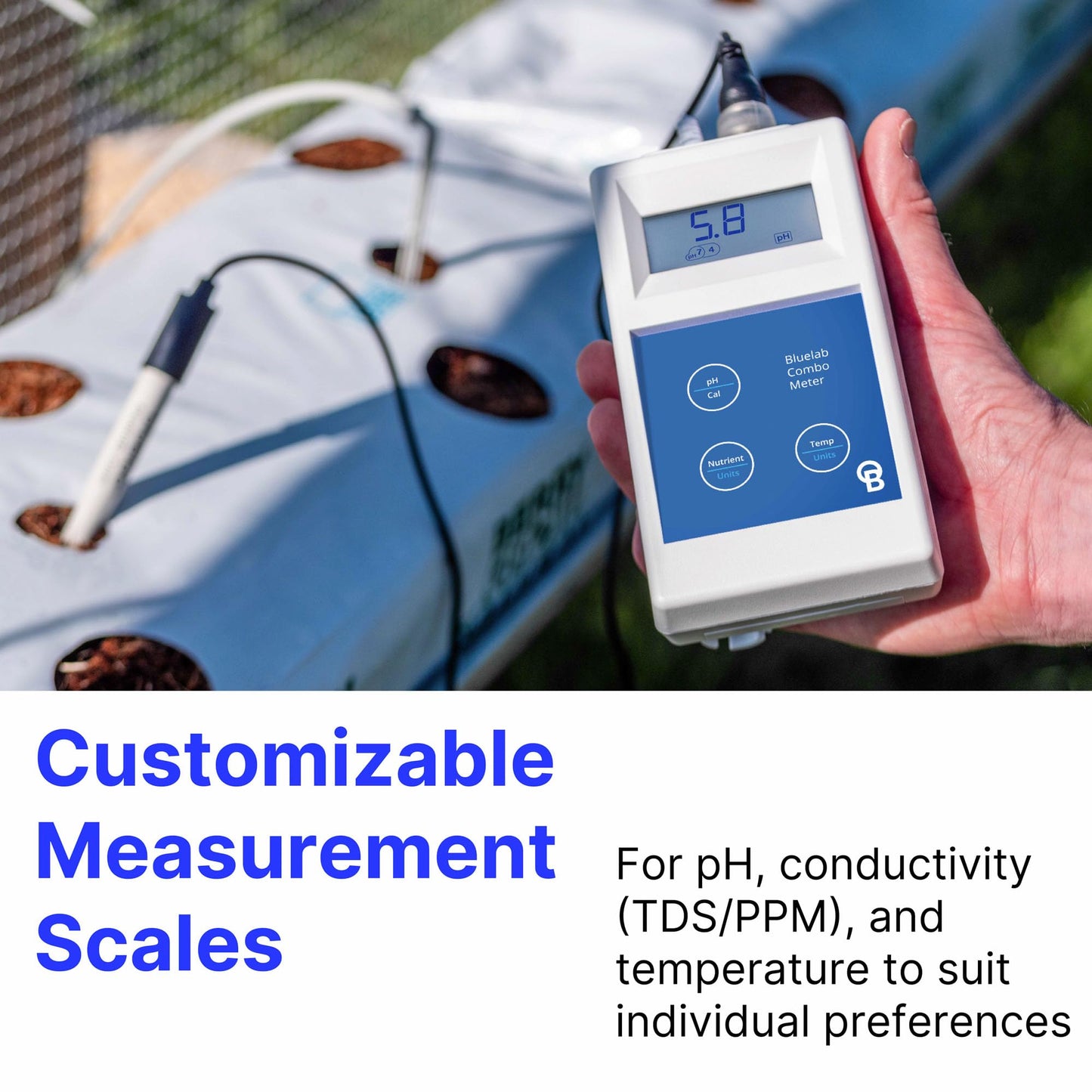 Bluelab METCOMPLUS Combo Meter Plus for pH, Temperature, and Conductivity in Water and Soil with Easy Calibration, Digital Nutrient (TDS/PPM) Testing Kit for Hydroponic System & Growing Indoor Plants