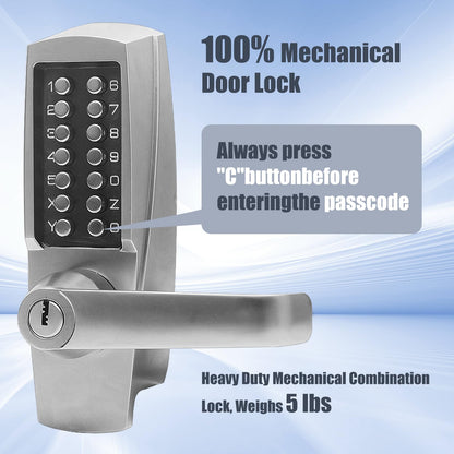 Mechanical Door Lock, Mechanical Push Button Lever Lock, Keyless Entry Commercial & Residential, Water-Proof Zinc Alloy, Easy to Install, for Garden, Yard, Garage
