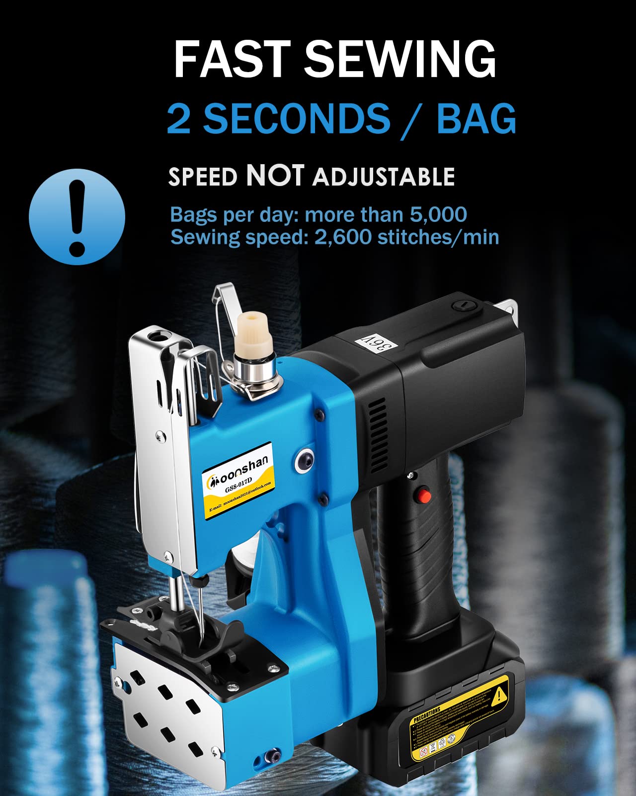 Moonshan Cordless Bag Closer Machine, Industrial Bag Closing Machine Bag Sewing Machine Automatic Thread Cutting Machine for Packing Woven Bags Non-woven Fabrics Leather GS7-017D
