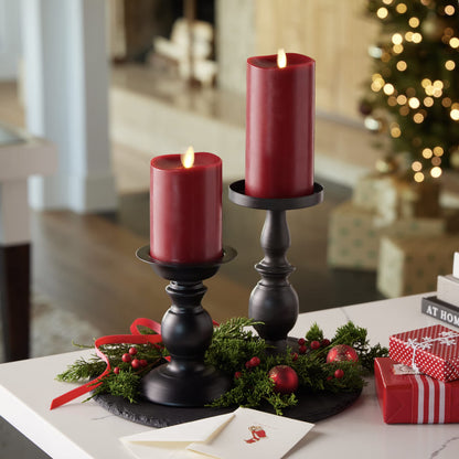 Luminara Flameless Flickering Melted Edge 3" x 6.5" Candle, Battery Operated & Timer Function, Remote Ready (Sold Separately), Unscented Paraffin Burgundy Wax LED Light Pillar, Christmas Holiday Décor