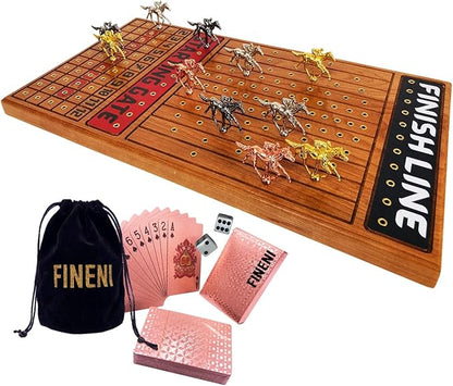 Horse Racing Game for Adults Horse Race Board Game with 11 Luxurious Metal Horses (Gold Silver Black Rose Gold) 22” Cherry Wood Horse Race Game Board Dice &amp RoseGoldCard Included (Cherry)