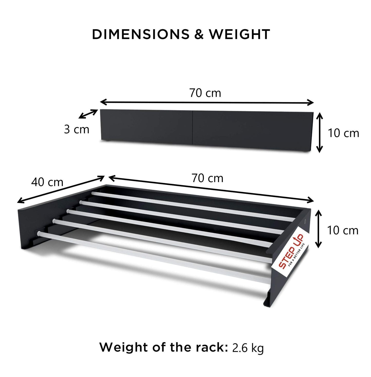 Step Up Clothes Airer - Wall-Mounted - Extendable - Foldable Clothes Airer for Indoor or Outdoor Use - Space-Saving, Compact Design, 25 kg Load Capacity, 6 m Cable (70 cm - White)