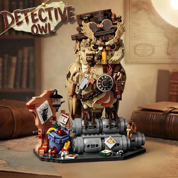 Detective Owl Building Blocks Set for Adults - 1286pcs Compatible with lego owl Collection Model Creative Bird Building Toy Suitable for Boys Girls and Adults.