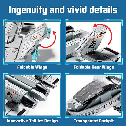 J-15 Fighter Jet Building Kit 577PCS Military Aircraft Model for Boys 8–12 Army Airplane Toy with Foldable Wings &amp Tail Clear Cockpit Dual-Engine Jet STEM Construction Blocks for Teens &amp