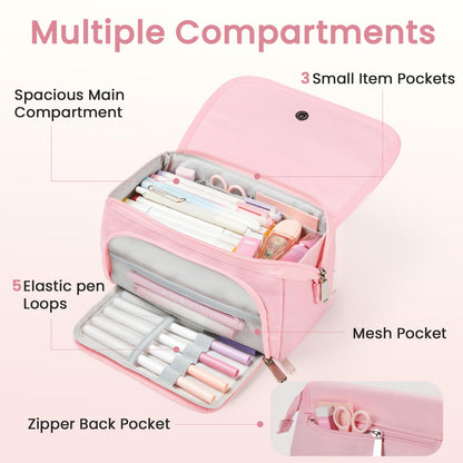 Sooez Super Large Pencil Case, Big Capacity Pencil Bag with 3 Compartments, can hold 100 pencils, Cute Pencil Pouch with Zipper, Portable Stationery Pen Bag, School Supplies For Teen Girls, Purple