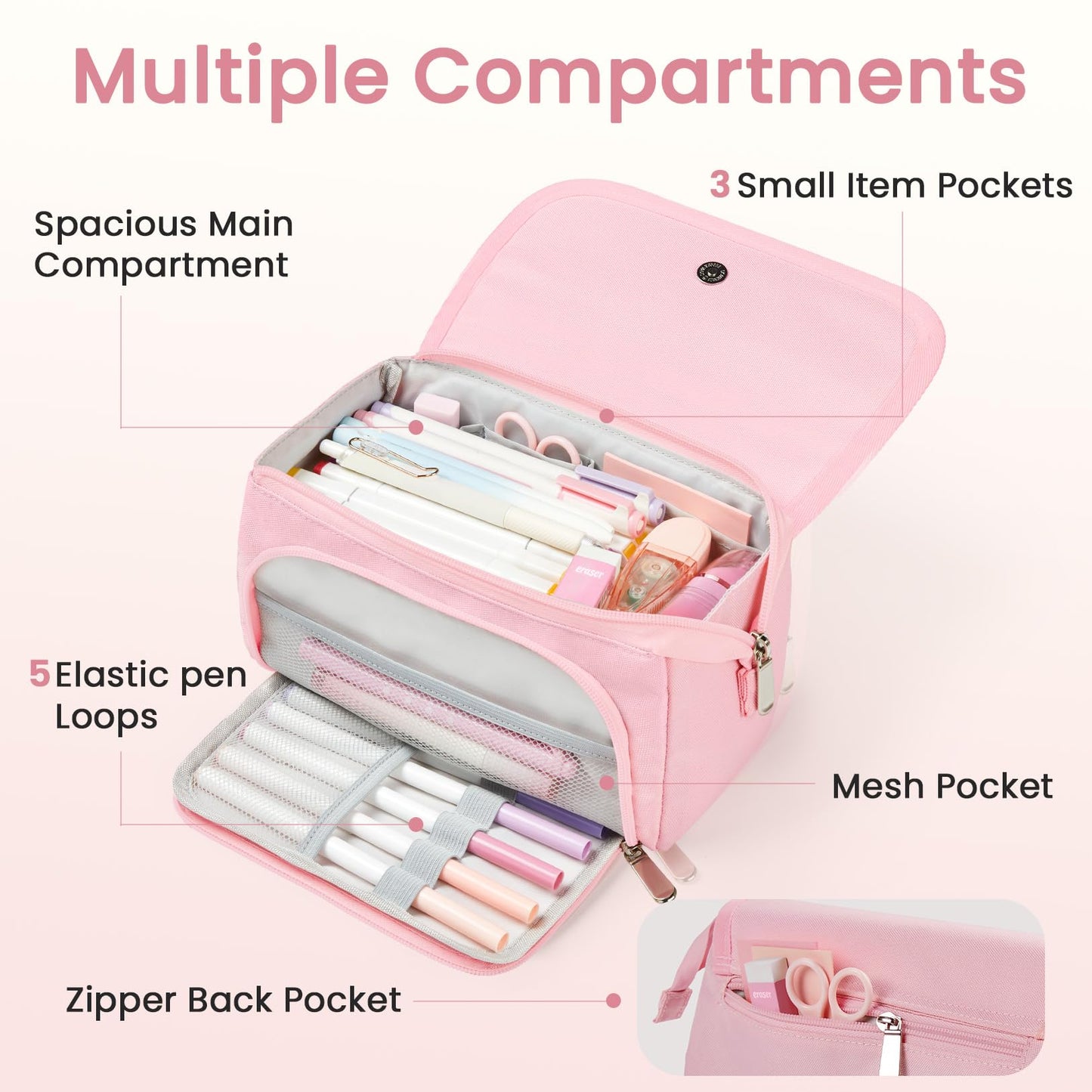 Sooez Super Large Pencil Case, Big Capacity Pencil Bag with 3 Compartments, can hold 100 pencils,Cute Pencil Pouch with Zipper,Portable Stationery Pen Bag,Aesthetic School Supplies For Girls,Haze Blue
