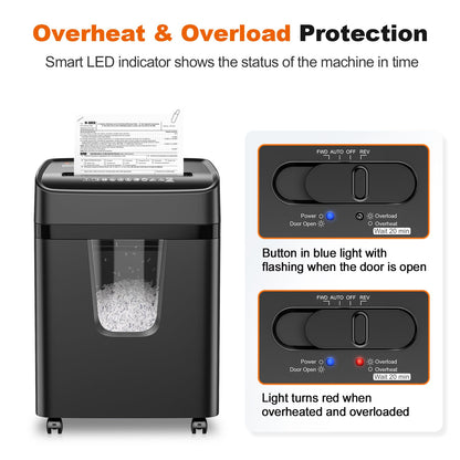 Bonsaii 12-Sheet Micro-Cut Paper Shredders for Home Office, Heavy Duty Document Shredder with 5.5 Gallon Pullout Bin for CD/Credit Card/Staple, 30 Mins Continuous Run Time, P-4 High Security
