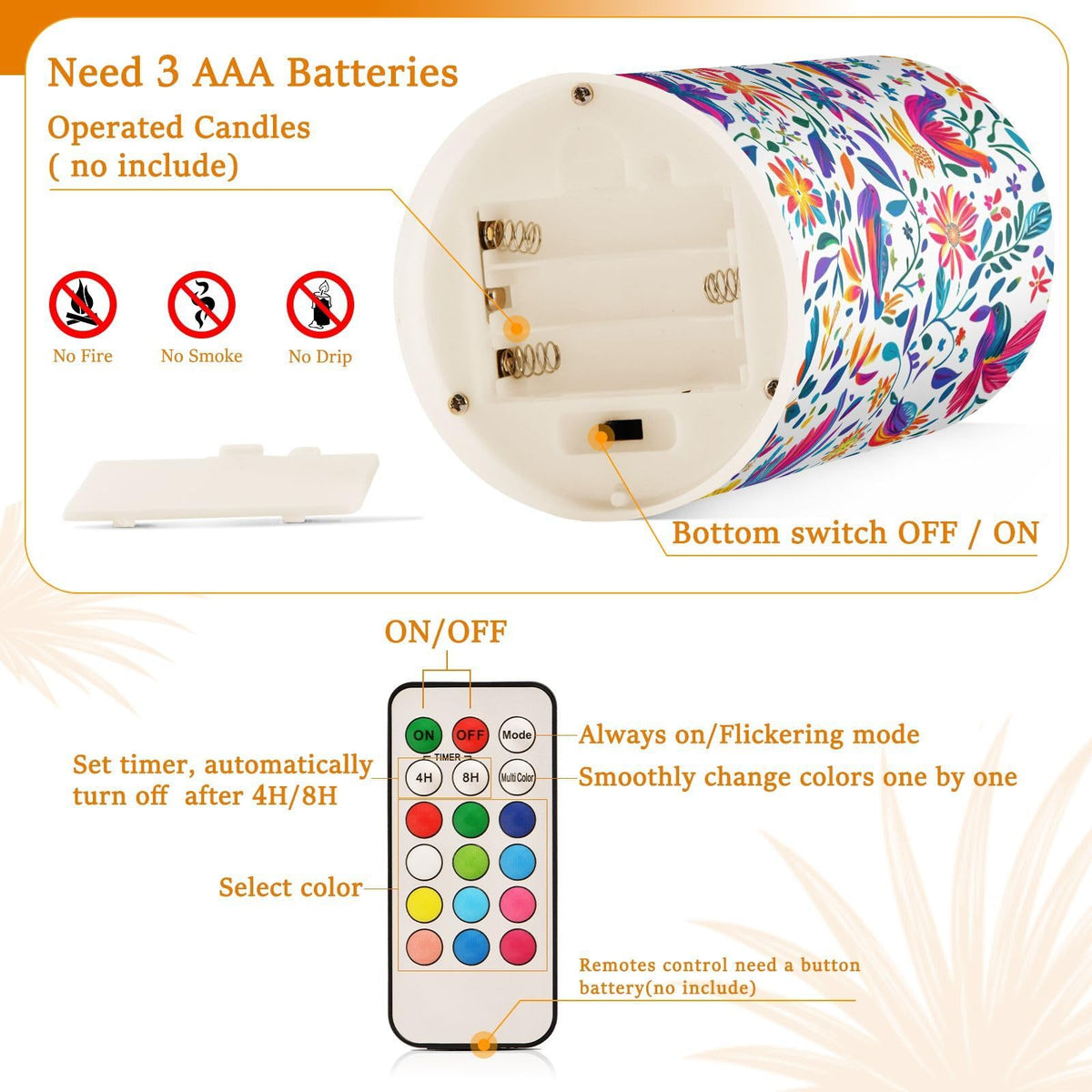 Kcldeci Flameless Candles LED Battery Operated Remote Control Multicolor Plastic Tabletop Decorative Lighting Set of 2