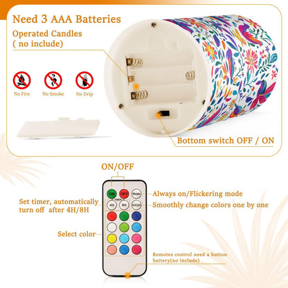 Kcldeci Flameless Candles LED Battery Operated Remote Control Multicolor Plastic Tabletop Decorative Lighting Set of 2