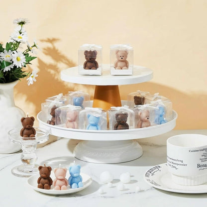 Dansib 50 Pcs Bear Baby Shower Candle Favors for Guest Bear Party Favors Baby Shower Candles Bulk for Gifts Party Decorations (Light Brown,Dark Brown,Blue)