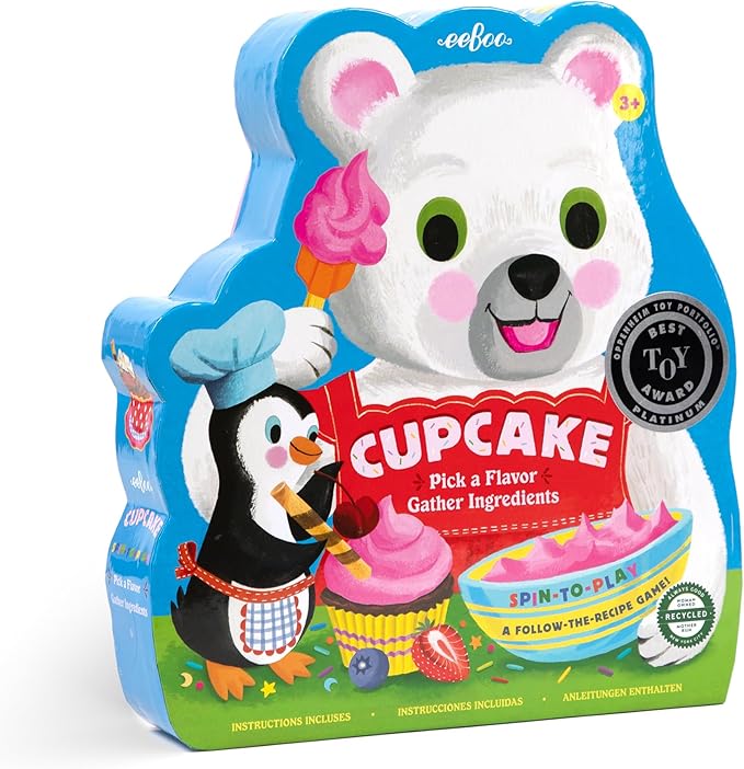 eeBoo: Cupcake Shaped Spinner Game - Animal &amp Baking Themed Game for Kids Spin to Collect Ingredients Preschool Ages 3+ 2-4 Players