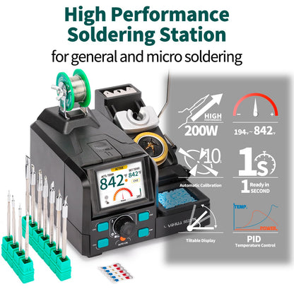 YIHUA 982D SE 200W Micro Soldering Kit with Precision Soldering Iron Station with 11 Soldering Tips, Lead-Free Solder, Auto Temperature Calibration Function
