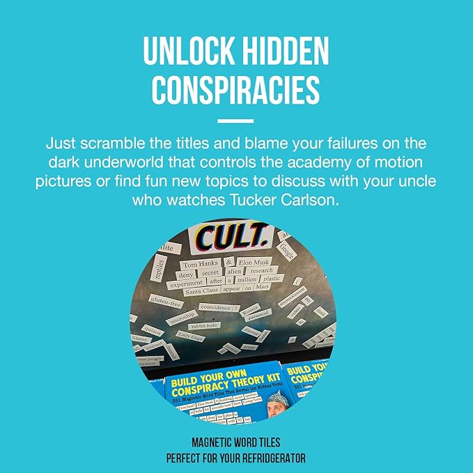 Build Your Own Conspiracy Theory Kit - Funny Fridge Magnet Word Games for Adults (451 Word Tiles)