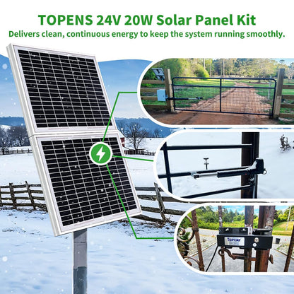 TOPENS TSQ20W Solar Panel 20-Watt 24V Monocrystalline Solar Panel Kit, for Gate Opener, Boat, Yacht, RV, Caravan, Golf Car, Street Lamp, Garden Light and Farm Equipment