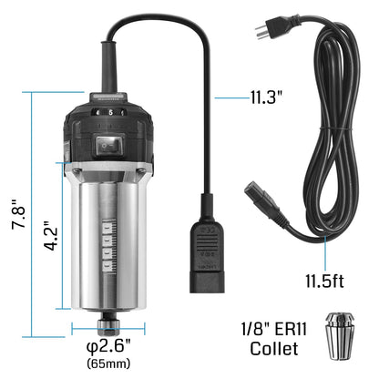 Genmitsu 710W CNC Compact Router 65mm Diameter, Spindle Motor with LCD Digital Display 6 Adjustable Speeds, 1/8” ER11 Collet, 4 Carbon Brushes, for CNC Milling Machine