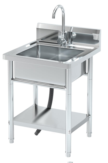20''Stainless Steel Utility Sink with Hot/Cold Water Plumbing & Shelf for Kitchen, Bathroom, Laundry