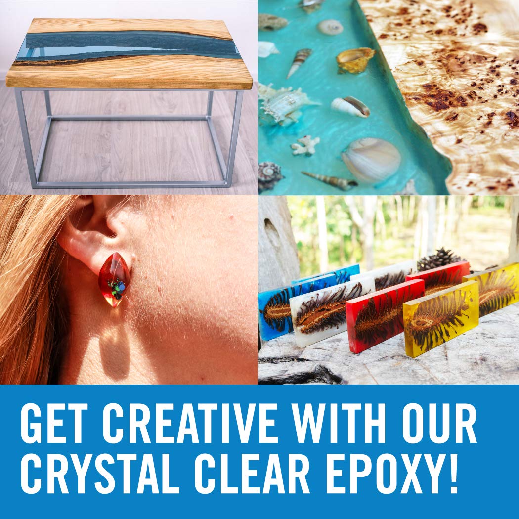 Craft Resin Epoxy Kit, 1 Gallon Total, 2-Part Crystal Clear Supplies for Beginners, Includes Molds for Tabletop Art, Jewelry Casting, DIY Tumblers, Wood, and Boat Projects