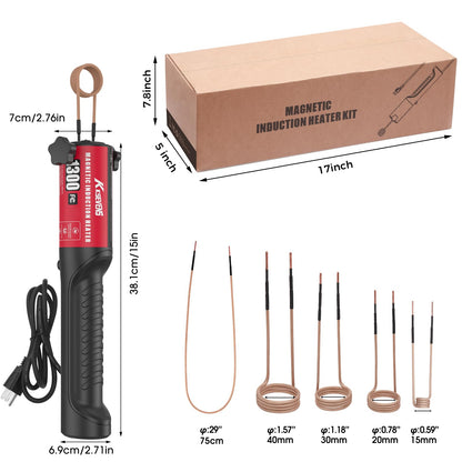 Induction Heater 1300W 110V Bolt Removal,Handheld Magnetic Induction Heater Tool with 5 Coils for Rusty Screw Removing,Red