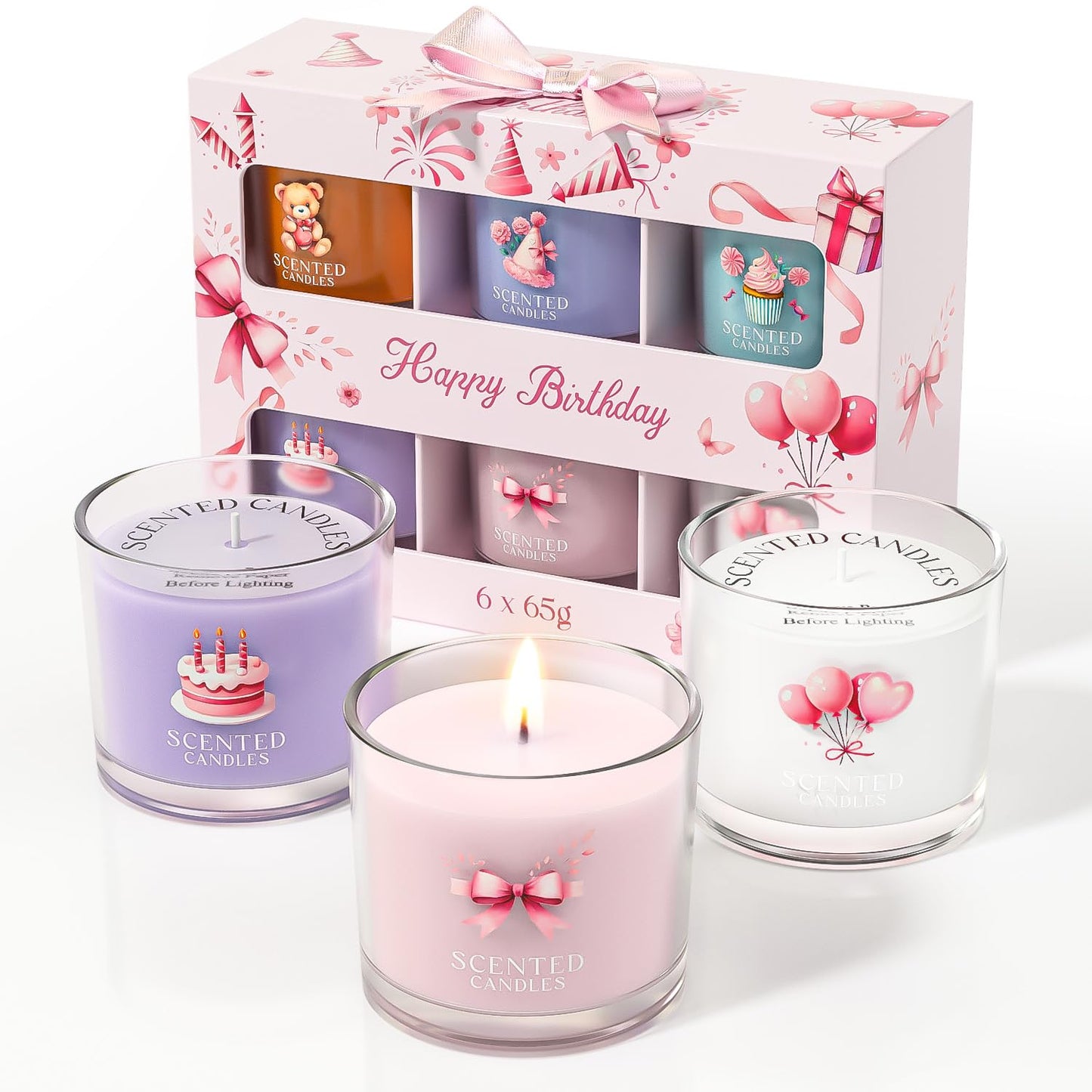 CHILLFLAME Birthday Candles, Scented Candles Gift Set for Stress Relief, 6 Votive Candles for Women and Men, Birthday Candle Gifts for Women (6 Colors, 14 oz)